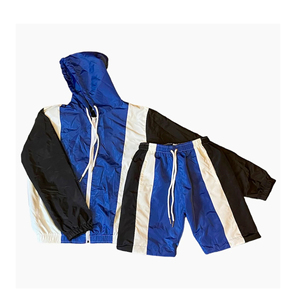 Custom Men's Purple Color Blocking Reversible Casual Windbreaker Jacket Shorts Set Stand Collar <b>Zip</b> Sporty Tracksuit Summer Wear - Product Image 4