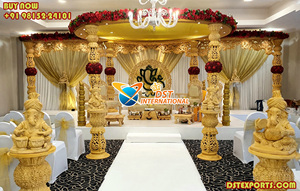 Exclusif Maharani Dom Mandap Décoration Dom Style Doré Sculpté Mandap Ensemble Grand Doré Sculpté FRP Mandap Ensemble Malaisie Décor - Product Image 5