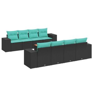 Ensemble de canapés de patio en polyrotin noir, 9 pièces, avec coussins, meubles d'extérieur élégants - Product Image 2