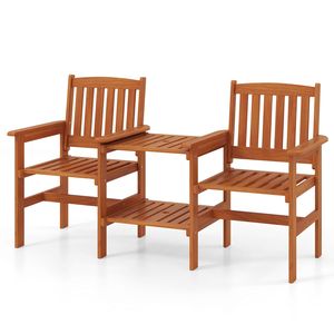 Set di Mobili da Patio per 2 Persone, Set da Pranzo per Esterni con Foro per Ombrellone e Tavolino a 2 Livelli, in Legno Massello, Comodo e Stabile - Product Image 4