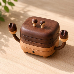 Handcrafted Wooden Crab Coaster Holder <b>Set</b> with 4 Magnetic Wood Drink Coasters Cute Coastal Table Decor for Coffee Cups <b>Mugs</b> - Product Image 1
