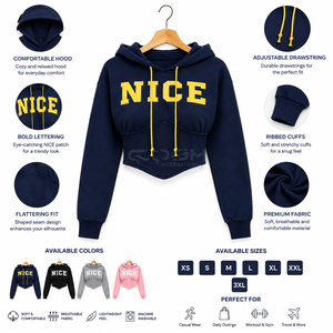 เสื้อฮู้ดครอปสีน้ำเงินกรมท่าของชมอินเตอร์เนชั่นแนล โซโรริตี้ ซิสเตอร์ฮู้ด พร้อมลายพิมพ์สีเหลืองสวยงาม โลโก้สั่งทำพิเศษด้านหน้า สวมใส่สบายๆ แขนยาว - Product Image 6