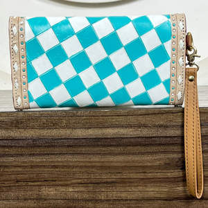 Nouveau portefeuille-bracelet en cuir à carreaux fait main de style occidental pour femmes, en cuir véritable, élégant, avec rabat, porte-monnaie et porte-cartes, pochette - Product Image 5