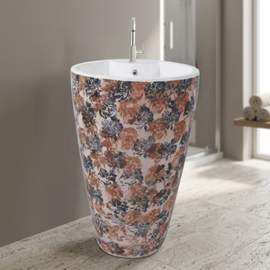 Lavabo rond blanc imprimé, moderne, cylindrique, autoportant, en surface solide - Product Image 5