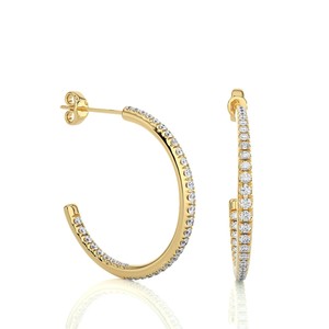 Boucles d'oreilles créoles halo en or 18 carats serties de diamants de laboratoire, bijoux d'oreille pour mariage, fête ou cadeau - Product Image 1