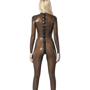 Combinaison mi-longue moulante à manches longues et col en V pour femme, en PU enduit, couleur personnalisable, style vintage sexy avec boutons, idéale pour les soirées club - Product Image 2
