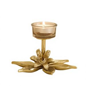 Portavelas de Lujo con Diseño de Flor Dorada, Ecológico, Duradero, Hecho a Mano, para Decoración del Hogar, Portavelas de Cristal, Portavelas de Metal para Velas de Té, Navidad, Pascua - Product Image 1