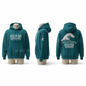 Sudadera con Capucha Color Verde Azulado Personalizada para Hombre, Diseño de Olas Impresas con Transferencia de Calor en la Parte Delantera y Trasera, Corte Regular, Ropa Casual de Otoño - Product Image 1