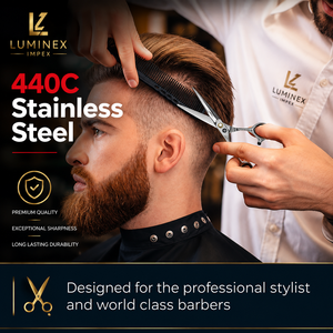 Ciseaux droits pour gauchers NYBL-55 de 5,5 pouces, JAPON, acier 440C, tranchants, dureté 58-59HRC, manche en acier inoxydable, ciseaux de barbier, cheveux, 28 - Product Image 5