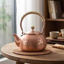 กาน้ำชาทองแดงแบบจีนโบราณพร้อมฝาปิดและหูจับ หม้อโลหะสำหรับชงชา - Product Image 3