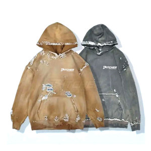เสื้อฮู้ดดี้ผู้ชายสไตล์ดิสเทรส ทนทาน เหมาะสำหรับสตรีทแวร์ในเมือง ผลิตจากผ้าคอตตอนผสมคุณภาพสูง - Product Image 2