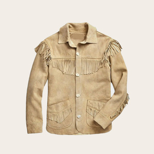 Manteau d'hiver pour homme en daim marron style western avec franges, respirant, vintage, style urbain, avec option logo sur le devant - Product Image 1