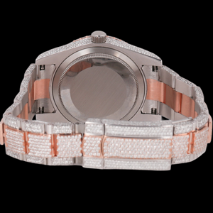 Reloj de Pulsera Personalizado de Dos Tonos con Esfera Redonda y Números Arábigos, con Moissanita, Estilo Hip Hop, Totalmente Cubierto de Piedras, a la Moda - Product Image 4