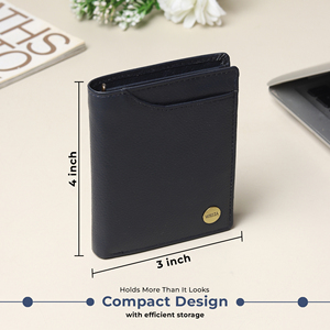WRIZA Men's Genuine Leather <b>RFID</b> Blocking <b>Wallet</b> | Navy Blue Slim Bifold Open Coin Pocket Card Holder England Style Daily Use - Product Image 2