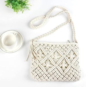 Bolso de Mano de Macramé de Algodón Hecho a Mano para Mujer, Bolso de Hombro Tejido, Diseño Calado, Bolso de Playa, Elegante Bolso de Compras Blanco - Product Image 5