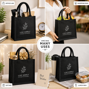 Sac fourre-tout en tissu de jute écologique, Live Simply, choisissez un sac cadeau durable, noir - Product Image 3