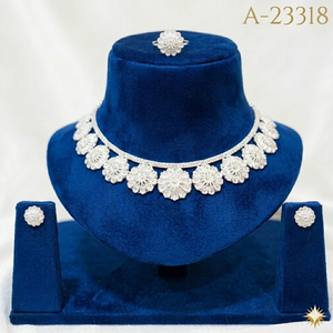 Conjunto de collar y pendientes con forma de flor chapados en oro de 24 quilates para mujer, joyería clásica de moda para bodas, A-23317 - Product Image 2