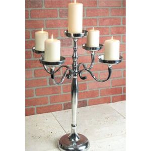 Candélabre élégant à 5 bras en argent, centre de table de mariage, porte-bougie en métal antique, candélabre de luxe pour table, ornement de décoration intérieure - Product Image 6