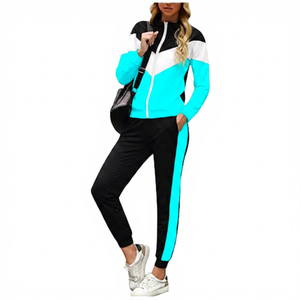 Conjunto Deportivo para Mujer con Bloques de Color, Chaqueta con Cremallera de Manga Larga y Pantalones Deportivos con Bolsillos Laterales para Otoño - Product Image 5