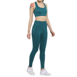 Women 2 Piece Yoga Set Solid Color Racerback <b>Crop</b> <b>Top</b> High Waist Full Length Leggings Breathable Spandex Polyester Seamless - Product Image 4