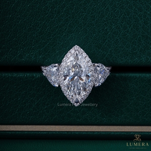 8.90CT Marquise Cut Lab Grown Diamond Halo Engagement Ring 14K 18K White Gold Heart Shape Side Stone Multi <b>Row</b> Pave Wedding Band - Product Image 2