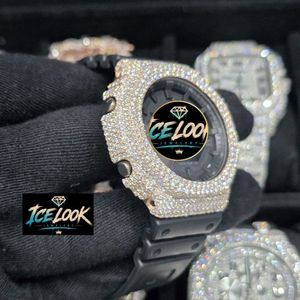 Montre à quartz Ice Look avec cadran noir, lunette en cristal et bracelet en silicone, idéale pour le streetwear ou comme cadeau - Product Image 2