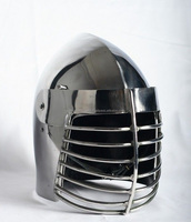 Casco Medieval Bascinet Armadura con Bargirl Helm Recreación Medieval Casco Barbuta Armadura Traje Plateado 18Ga Acero