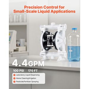 Bomba Neumática de Doble Diafragma de 4.4 GPM con Entrada y Salida de 1 1/2 Pulgadas, Máx. 100 PSI, Polipropileno, para Transferencia de Aceite Usado - Product Image 3