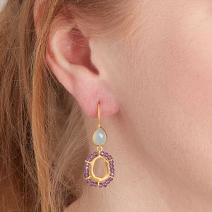 Pendientes Colgantes Hechos a Mano de Plata de Ley 925 con Oro Vermeil de 18K para Mujer, con Piedras Preciosas de Amatista, Aguamarina y Calcedonia, Piedra de Nacimiento de Febrero, para Fiesta - Product Image 1