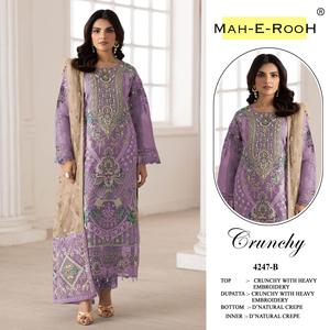 Costume pakistanais tendance en soie froissée avec broderies lourdes et travail Khatli. Achetez directement auprès du fournisseur. - Product Image 2