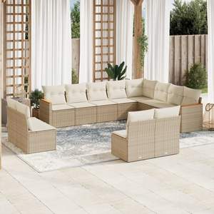 Grand ensemble de canapés de jardin en rotin PE beige avec structure en acier thermolaqué – Mobilier d'extérieur haut de gamme - Product Image 1