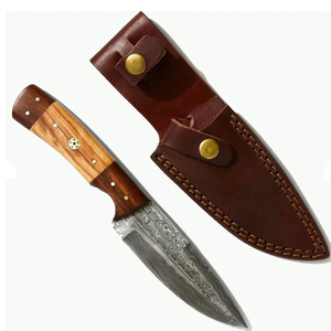 Cuchillo de Desollado de Acero de Damasco Hecho a Mano, Cuchillo de Caza de Hoja Fija con Mango de Madera Natural y Funda de Cuero, Venta al por Mayor - Product Image 5