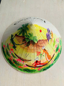 Traditional Vietnamese Conical <b>Straw</b> <b>Hat</b> Hand Painted Natural Fiber Sunscreen Beach Travel Headwear - Product Image 4