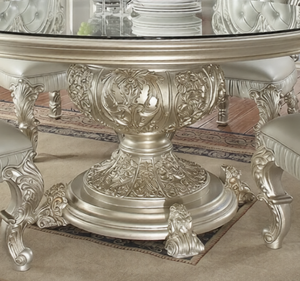 Juego de Comedor Ovalado de Madera de Teca Sólida Plateada de Lujo, Estilo Europeo Clásico Tallado, Ecológico y Duradero, Muebles de Comedor para Hotel - Product Image 6