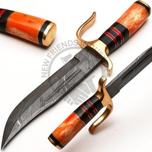 Cuchillo Bowie de 12 pulgadas, edición nueva, hecho a mano, cuchillo de caza de Damasco, hoja fija, cuchillo de supervivencia con mango de hueso de camello coloreado. - Product Image 2