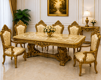 Table à manger en bois massif de style rococo traditionnel avec 8 chaises, pieds en bois rectangulaires antiques, meubles pour la maison