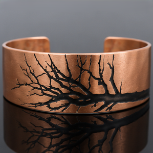 Authentic Woodland Branch <b>Engraved</b> Pure Metal Open Cuff <b>Bangle</b> Fashionable Metal Jewelry Exquisite Craftsmanship - Product Image 1