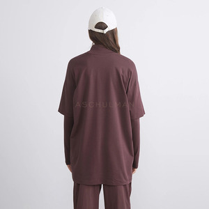Conjunto Deportivo de Mujer en Color Borgoña, Cuello Alto, Algodón, Manga Larga, Corte Holgado, Color Sólido, Estilo Minimalista, Cintura Elástica, para Otoño - Product Image 3