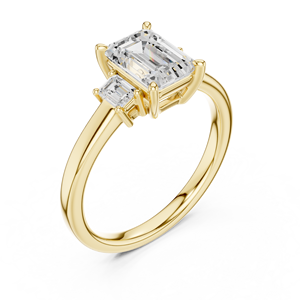 Yellow Gold Emerald Cut Diamond Engagement Ring Baguette Side Stones Solitaire Wedding Ring for Women - Product Image 3