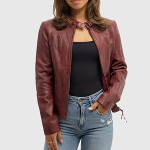 Chaqueta de Cuero de Oveja Corta para Mujer, Estilo Casual de Invierno, Manga Larga, Color Sólido, Venta al Por Mayor OEM - Product Image 1
