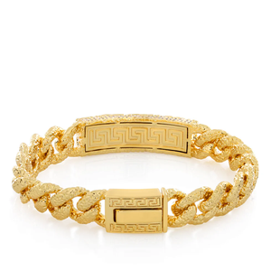 Bracelet en Moissanite Dorée, Maillons Clé Grecque, Bijou de Luxe pour Hommes et Femmes, Cadeau Élégant, Tendance, pour Mariage et Soirée, Bijou Tendance - Product Image 4