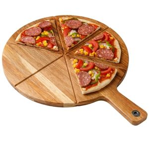 Accesorios para hacer pizza, herramientas de madera, bambú, cerámica, tabla de cortar y servir pizza de madera de acacia de 14 pulgadas - Product Image 3