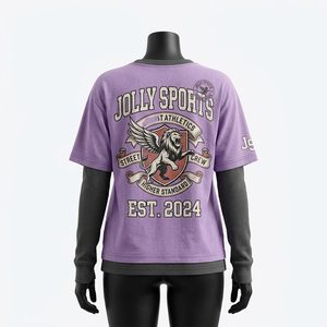 Women cotton double layer t shirt breathable soft <b>purple</b> tone inner sleeve layer puff print custom logo Double Layer Shirts - Product Image 5