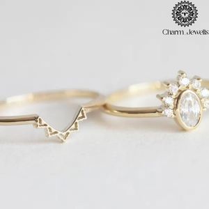 Charm_Jewells Women's Classic Gold Plated <b>Cushion</b> Cut Moissanite Engagement Ring IGI Certified Vintage <b>Star</b> Prong Setting - Product Image 3