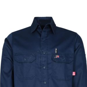 Sleeve Button Flame Retardant Snap FR Work <b>Shirt</b> Fire-Resistant Safety Workwear Men's Flame Resistant Navy Long Sleeve - Product Image 3