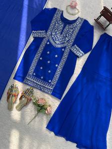 Ensemble Salwar Pakistanaise pour femme en Faux Georgette brodé bleu roi, pour mariage traditionnel, Diwali et tenue de soirée, avec Dupatta, séchage rapide - Product Image 5