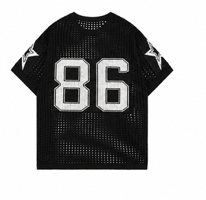 เสื้อยืดโอเวอร์ไซส์ถักสีเขียวพร้อมหมายเลข 86 และลายดาวแขนสั้นคอกลมระบายอากาศได้สไตล์สตรีทเสื้อผู้ชาย - Product Image 2