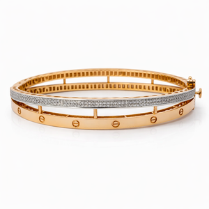 18ct Rose Gold Diamond Double Row <b>Bangle</b> <b>Bracelet</b> for Women Luxury Geometric Stackable Fine Jewelry Wedding Party Gift - Product Image 3