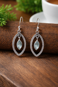 Blue Topaz Gemstone 925 Sterling Silver Handmade Dangle Earrings Boho Oval Shape Drop Hook Earrings Women Jewelry Gift <b>Sister</b> - Product Image 5
