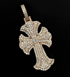 Pendentif Croix en Argent Moissanite Or Rose Sertie de Pierres, Collier Statement Religieux, Bijoux de Luxe Hip Hop pour Hommes, Cadeau Unisexe - Product Image 1
